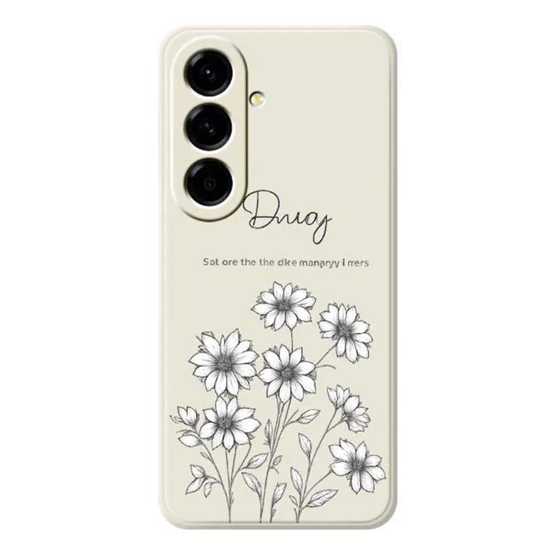 TPU-hoesje voor Samsung Galaxy A56 5G met schetsbloemenpatroon, rechte rand, beige