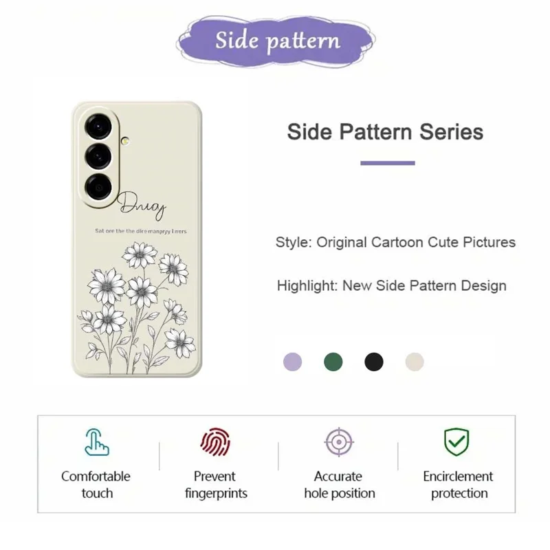 TPU-hoesje voor Samsung Galaxy A56 5G met schetsbloemenpatroon, rechte rand, beige