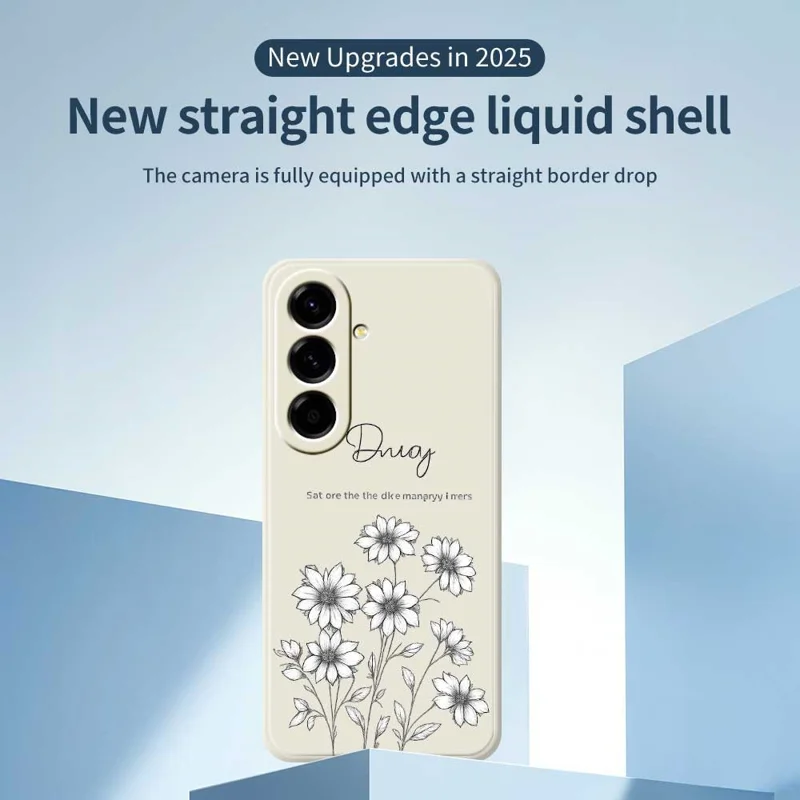 TPU-hoesje voor Samsung Galaxy A56 5G met schetsbloemenpatroon, rechte rand, beige