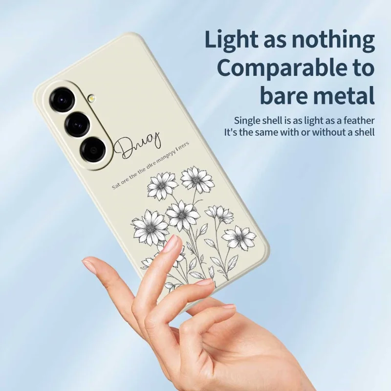 TPU-hoesje voor Samsung Galaxy A56 5G met schetsbloemenpatroon, rechte rand, beige