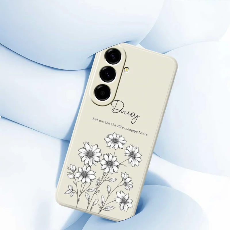 TPU-hoesje voor Samsung Galaxy A56 5G met schetsbloemenpatroon, rechte rand, beige