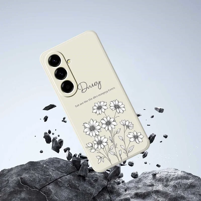 TPU-hoesje voor Samsung Galaxy A56 5G met schetsbloemenpatroon, rechte rand, beige