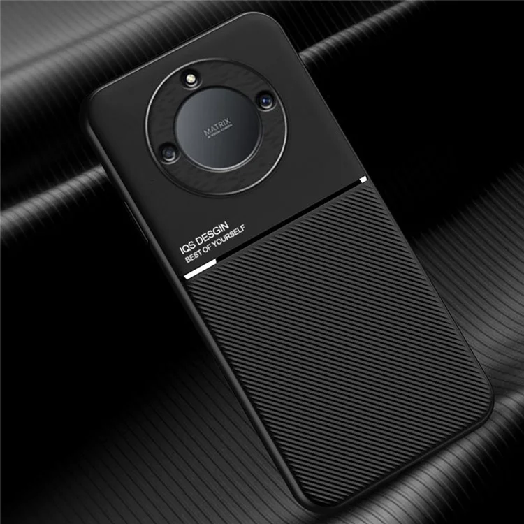 Cellphone Case for Honor X40 5G , Anti-fall Lines Imprinted PU Leather+TPU Hybrid Shell with Built-in Metal Sheet - Black