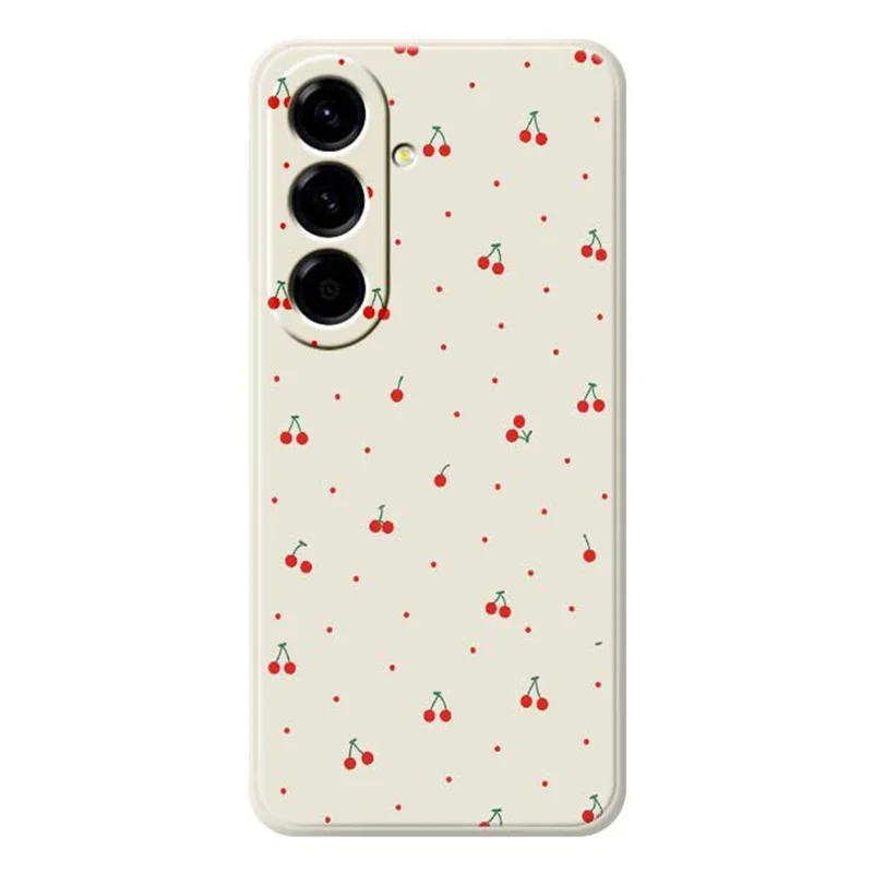 For Samsung Galaxy A56 5G Case Red Cherry Pattern Printing Straight Edge TPU Phone Back Cover - Beige