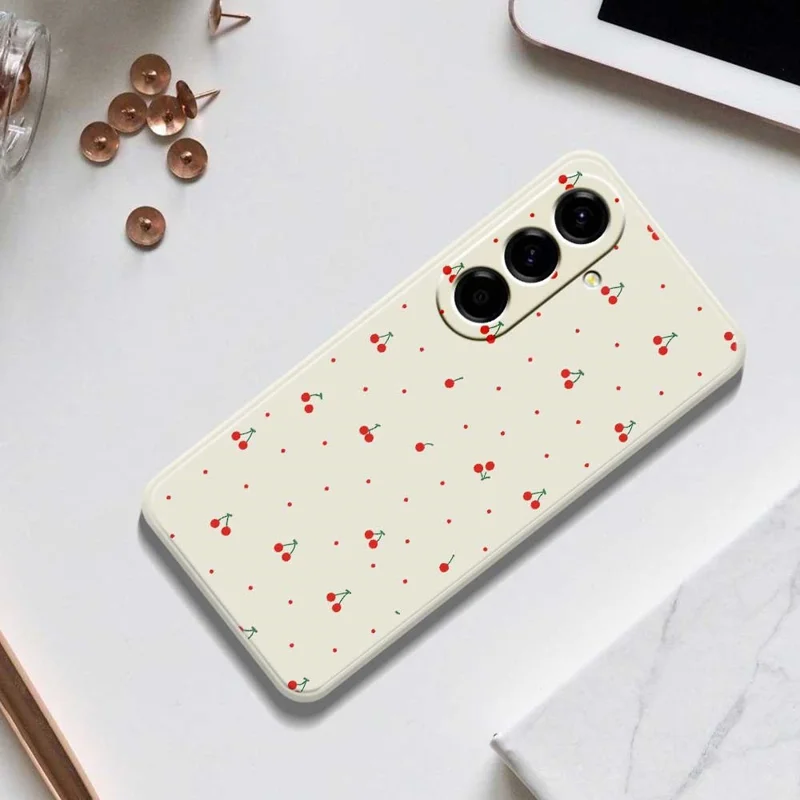 For Samsung Galaxy A56 5G Case Red Cherry Pattern Printing Straight Edge TPU Phone Back Cover - Beige