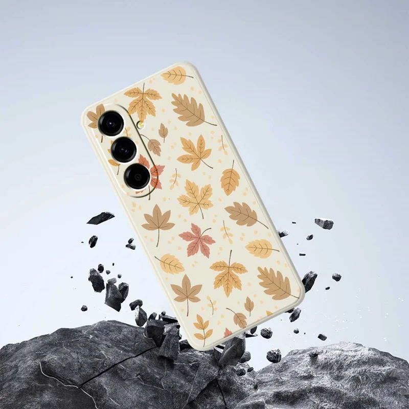 Samsung Galaxy A56 5G-hoesje met bladerpatroon Rechte rand TPU-telefoonhoes - Beige