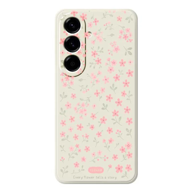 For Samsung Galaxy A56 5G Case Pink Small Flowers Pattern Printing Straight Edge TPU Phone Back Cover - Beige