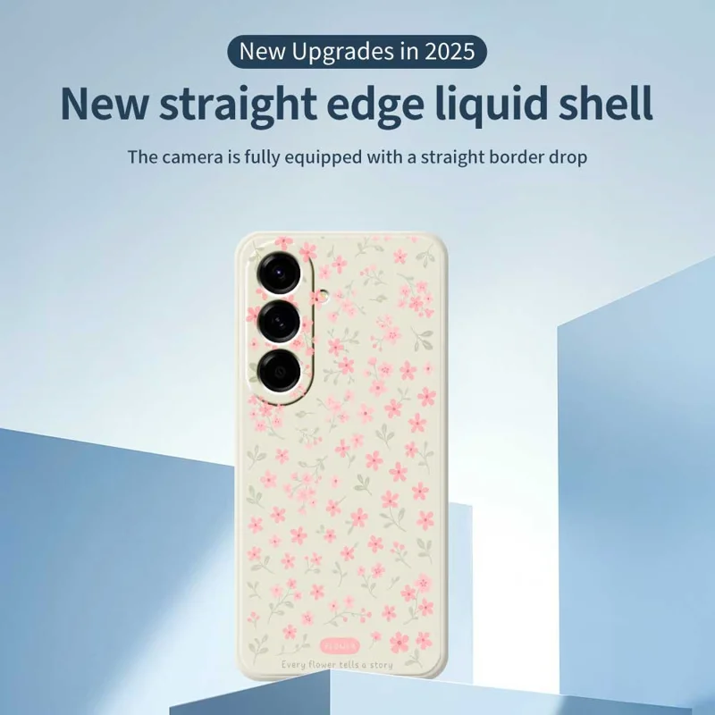 For Samsung Galaxy A56 5G Case Pink Small Flowers Pattern Printing Straight Edge TPU Phone Back Cover - Beige