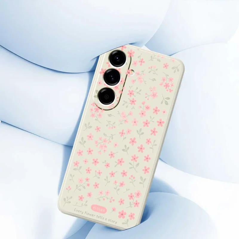 For Samsung Galaxy A56 5G Case Pink Small Flowers Pattern Printing Straight Edge TPU Phone Back Cover - Beige