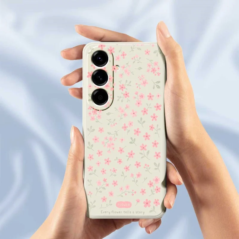 For Samsung Galaxy A56 5G Case Pink Small Flowers Pattern Printing Straight Edge TPU Phone Back Cover - Beige