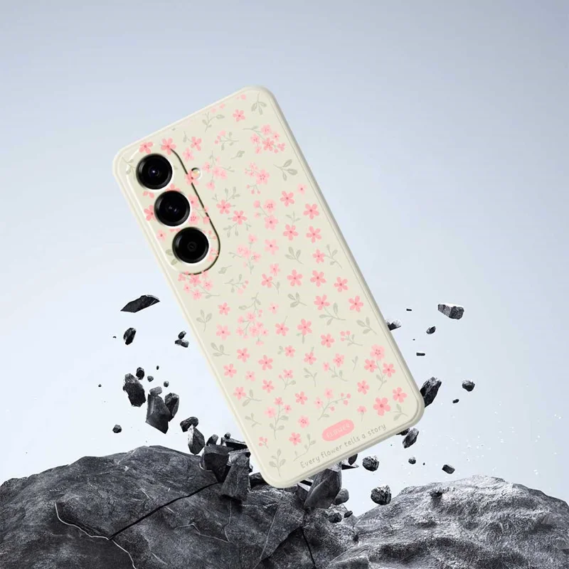 For Samsung Galaxy A56 5G Case Pink Small Flowers Pattern Printing Straight Edge TPU Phone Back Cover - Beige