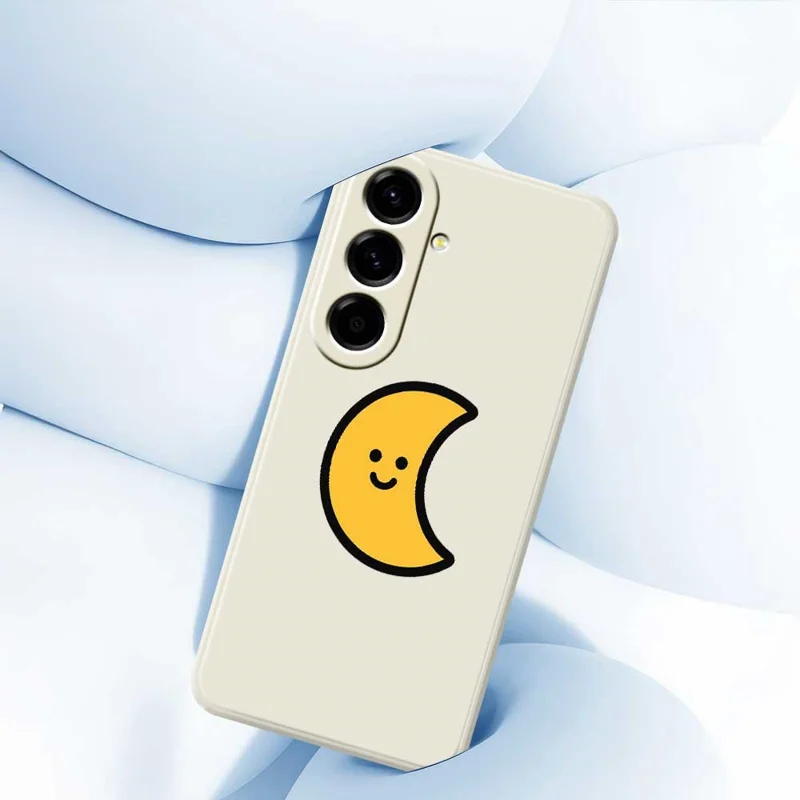For Samsung Galaxy A56 5G Case Yellow Moon Pattern Printing Straight Edge TPU Phone Back Cover - Beige