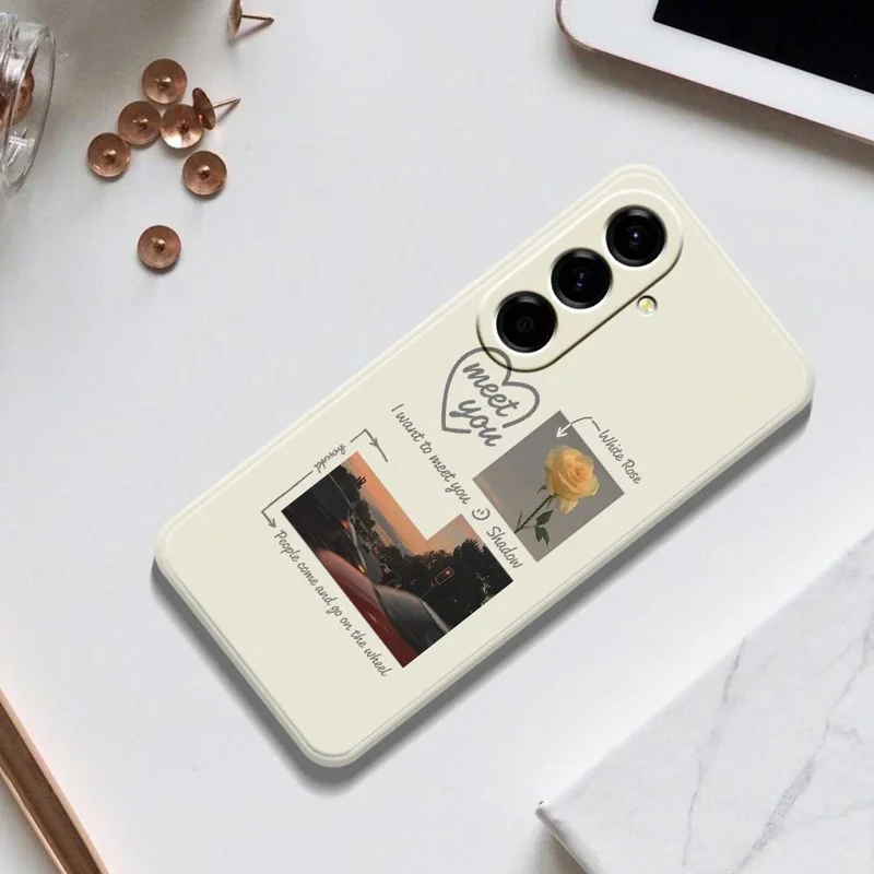 For Samsung Galaxy A56 5G Case Meet You Photo Pattern Printing Straight Edge TPU Phone Back Cover - Beige