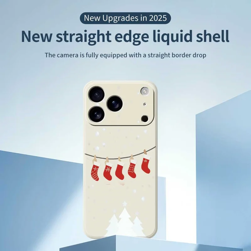 For iPhone 17 Pro Max Case Christmas Stockings Pattern Printing Straight Edge TPU Phone Back Cover - Beige