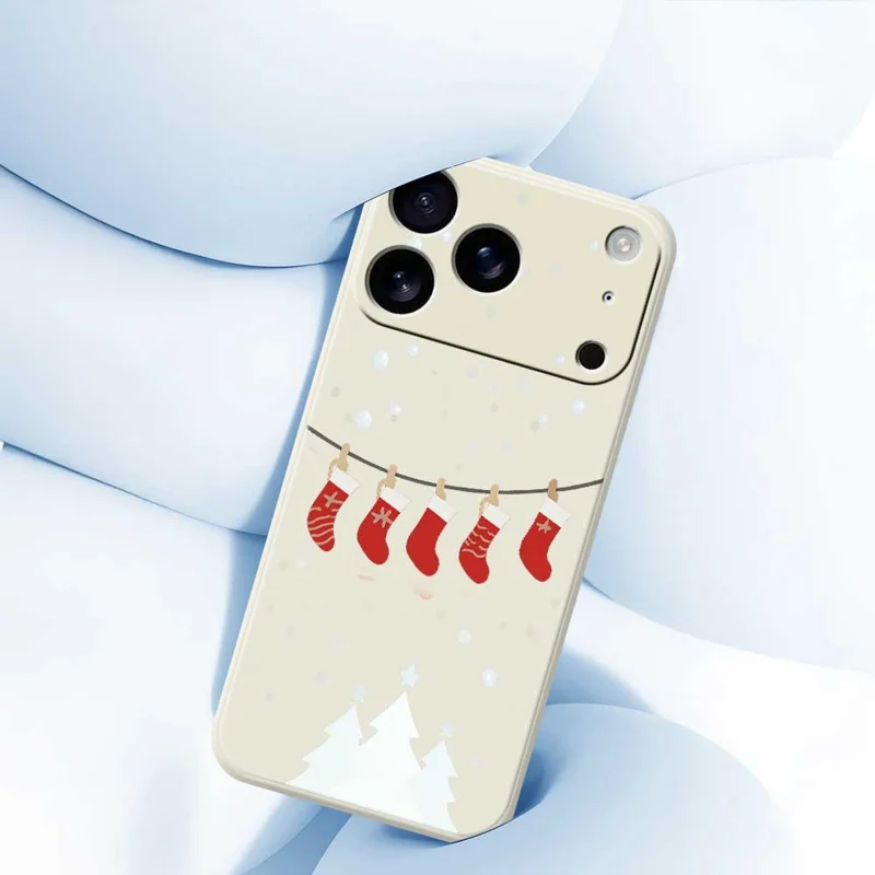 For iPhone 17 Pro Max Case Christmas Stockings Pattern Printing Straight Edge TPU Phone Back Cover - Beige