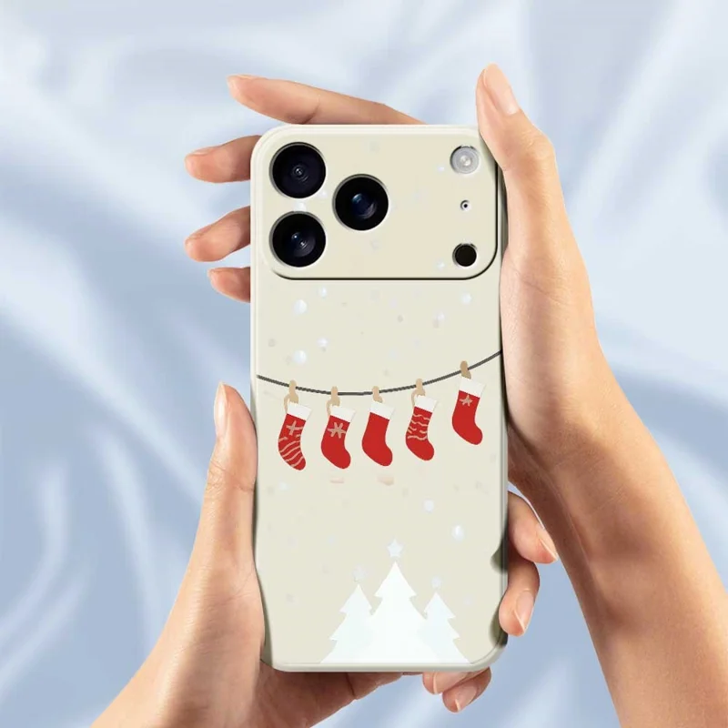 For iPhone 17 Pro Max Case Christmas Stockings Pattern Printing Straight Edge TPU Phone Back Cover - Beige