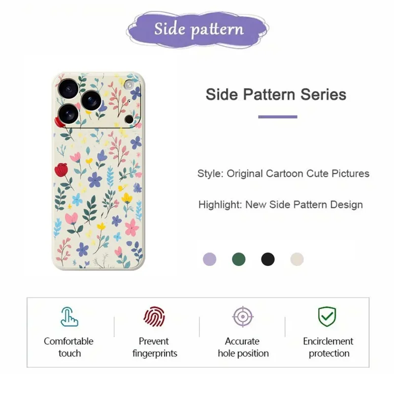 For iPhone 17 Pro Max Case Colorful Flower Branches Pattern Printing Straight Edge TPU Phone Back Cover - Black