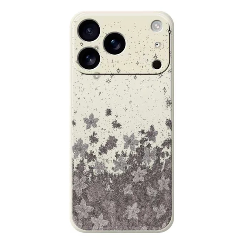 For iPhone 17 Pro Max Case Grey Flowers Pattern Printing Straight Edge TPU Phone Back Cover - Beige