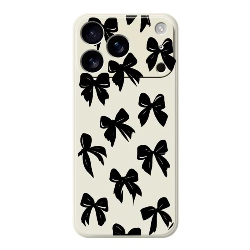 For iPhone 18 Pro Max / 17 Pro Max Case Black Bow Pattern Printing Straight Edge TPU Phone Back Cover - Beige
