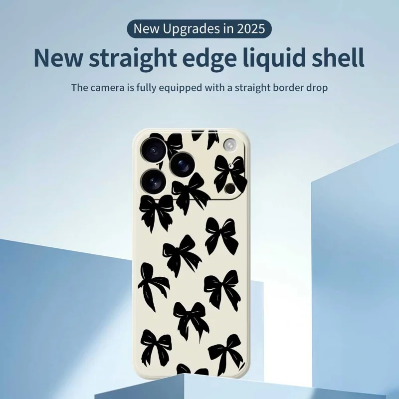 For iPhone 18 Pro Max / 17 Pro Max Case Black Bow Pattern Printing Straight Edge TPU Phone Back Cover - Beige