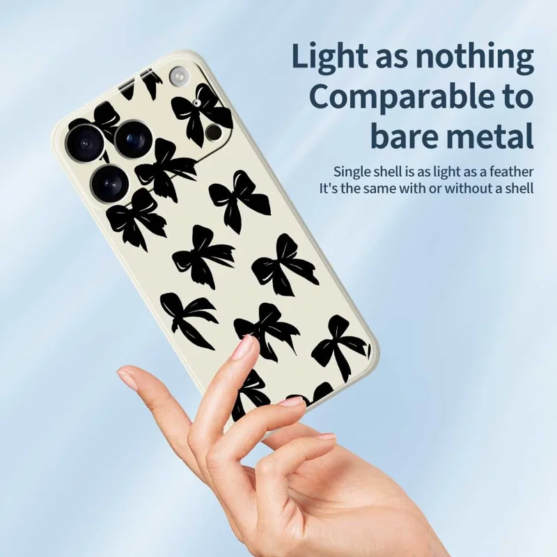 For iPhone 18 Pro Max / 17 Pro Max Case Black Bow Pattern Printing Straight Edge TPU Phone Back Cover - Beige