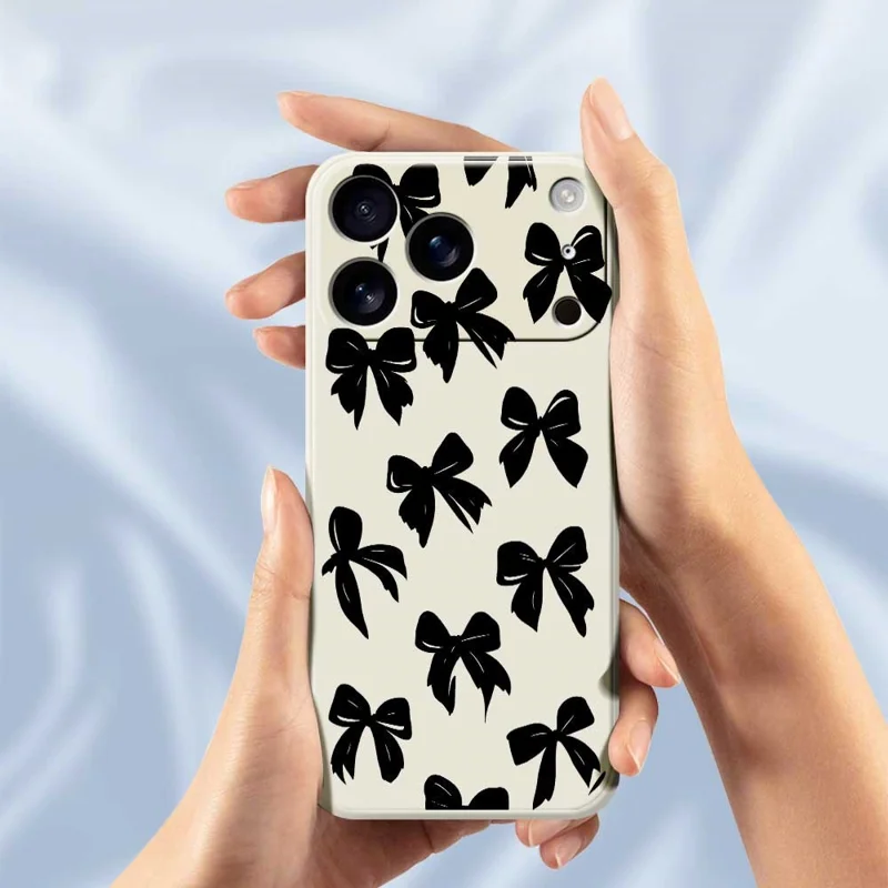 For iPhone 18 Pro Max / 17 Pro Max Case Black Bow Pattern Printing Straight Edge TPU Phone Back Cover - Beige