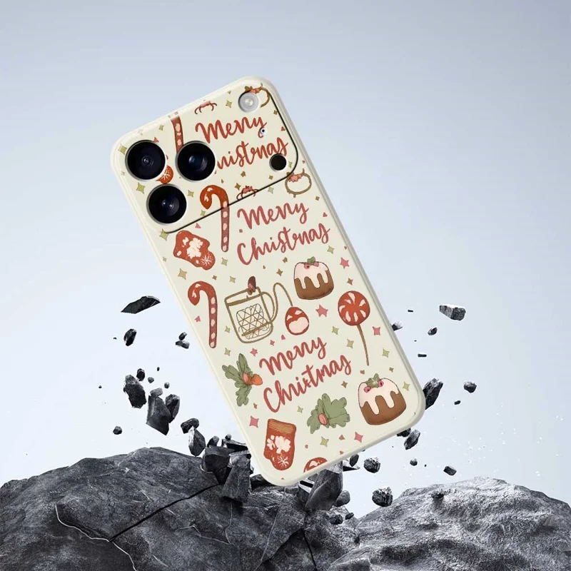 TPU-hoesje voor iPhone 17 Pro Max met kerstpatroon, rechte rand, TPU-telefoonhoesje - Beige