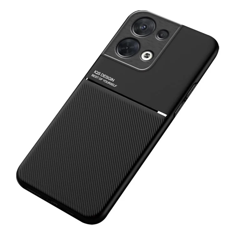 Capa de Celular Para Oppo Reno8 Pro 5g (versão Global) / Reno8 Pro+ 5g, Linhas Resistentes a Arranhões Impressas Couro Pu+ Tpu Concha Híbrida Com Folha de Metal Embutida - Preto