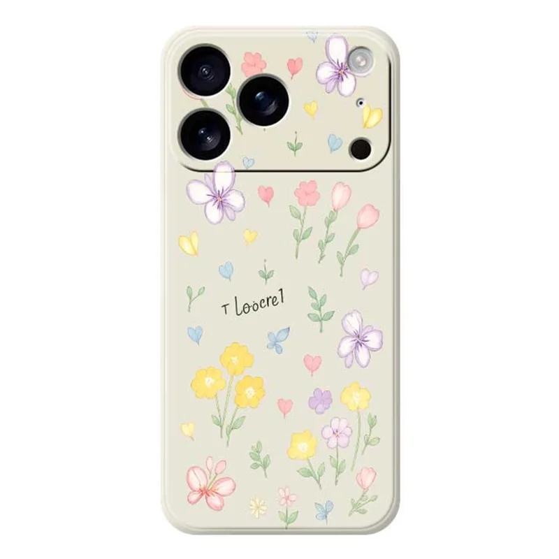For iPhone 17 Pro Max Case Small Flowers Pattern Printing Straight Edge TPU Phone Back Cover - Beige