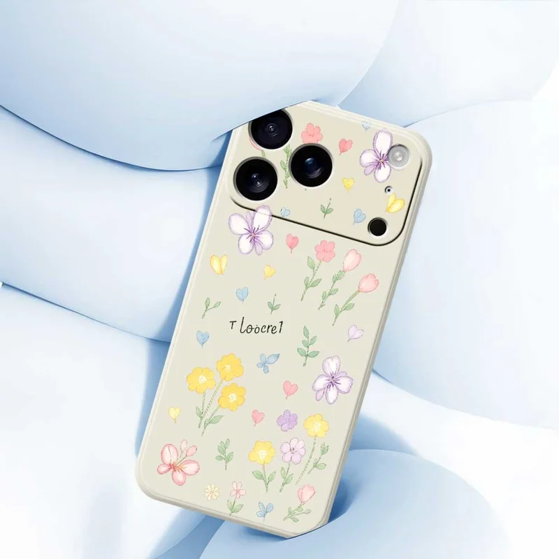 For iPhone 17 Pro Max Case Small Flowers Pattern Printing Straight Edge TPU Phone Back Cover - Beige