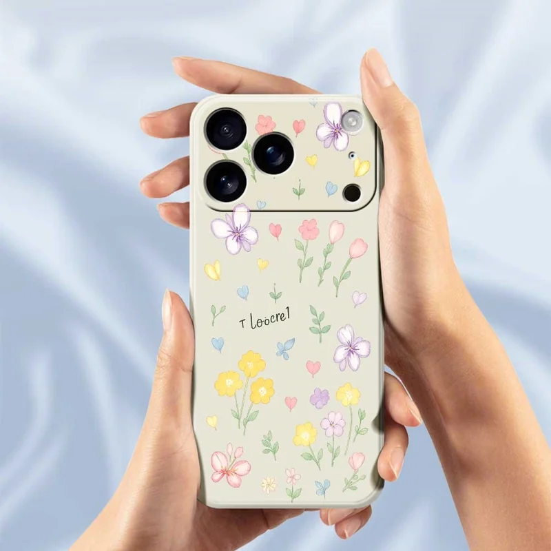 For iPhone 17 Pro Max Case Small Flowers Pattern Printing Straight Edge TPU Phone Back Cover - Beige