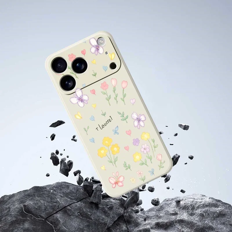For iPhone 17 Pro Max Case Small Flowers Pattern Printing Straight Edge TPU Phone Back Cover - Beige