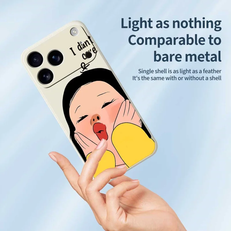 For iPhone 17 Pro Max Case Girl Holding Face Pattern Printing Straight Edge TPU Phone Back Cover - Beige