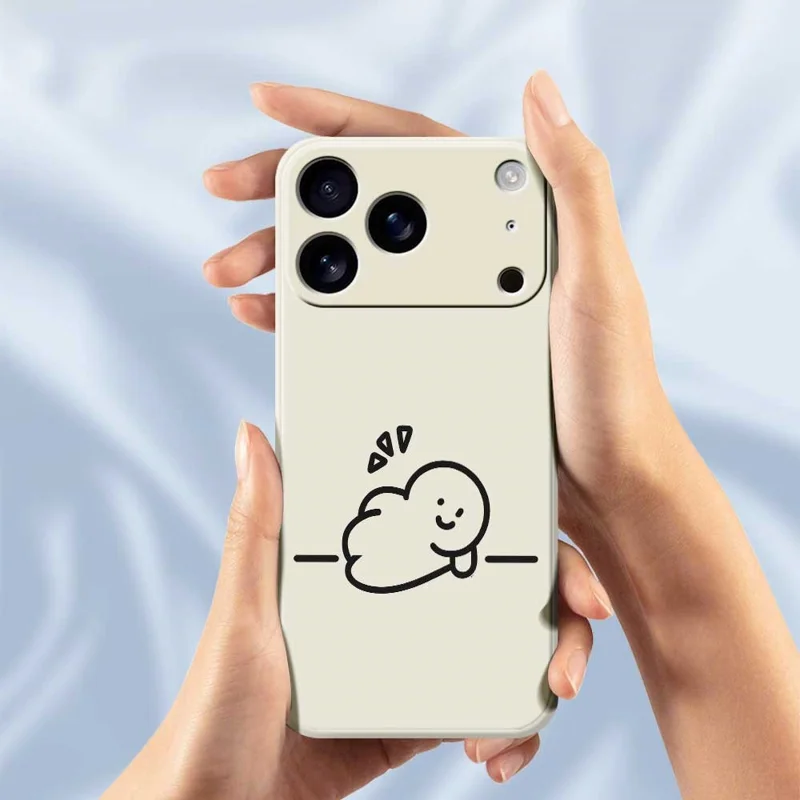 For iPhone 17 Pro Max Case Stick Figure Pattern Printing Straight Edge TPU Phone Back Cover - Beige