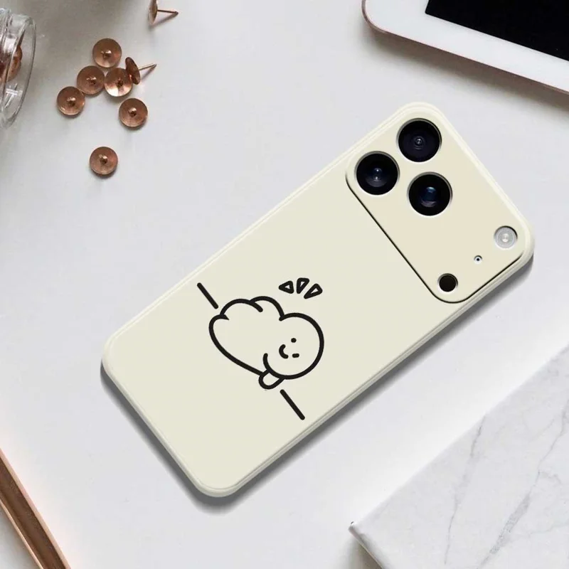For iPhone 17 Pro Max Case Stick Figure Pattern Printing Straight Edge TPU Phone Back Cover - Beige