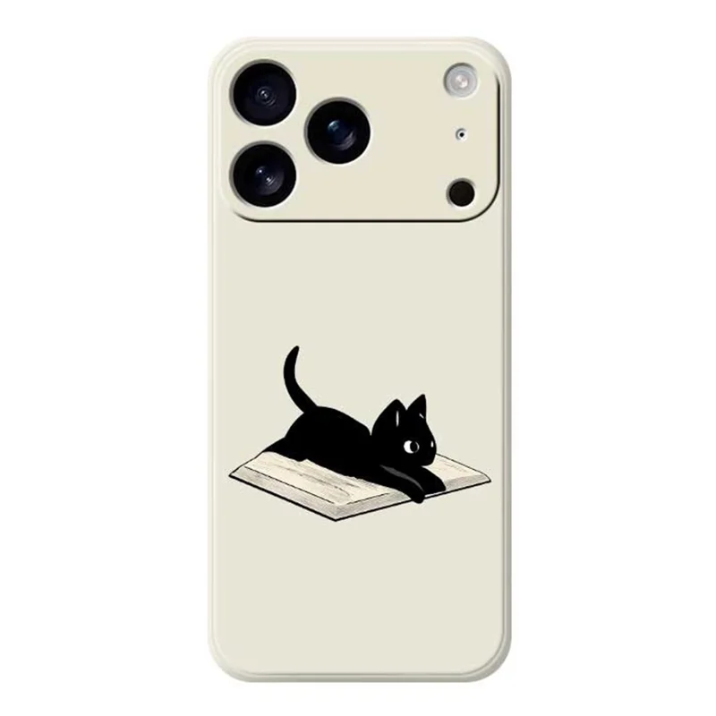 For iPhone 17 Pro Max Case Book and Cat Pattern Printing Straight Edge TPU Phone Back Cover - Beige
