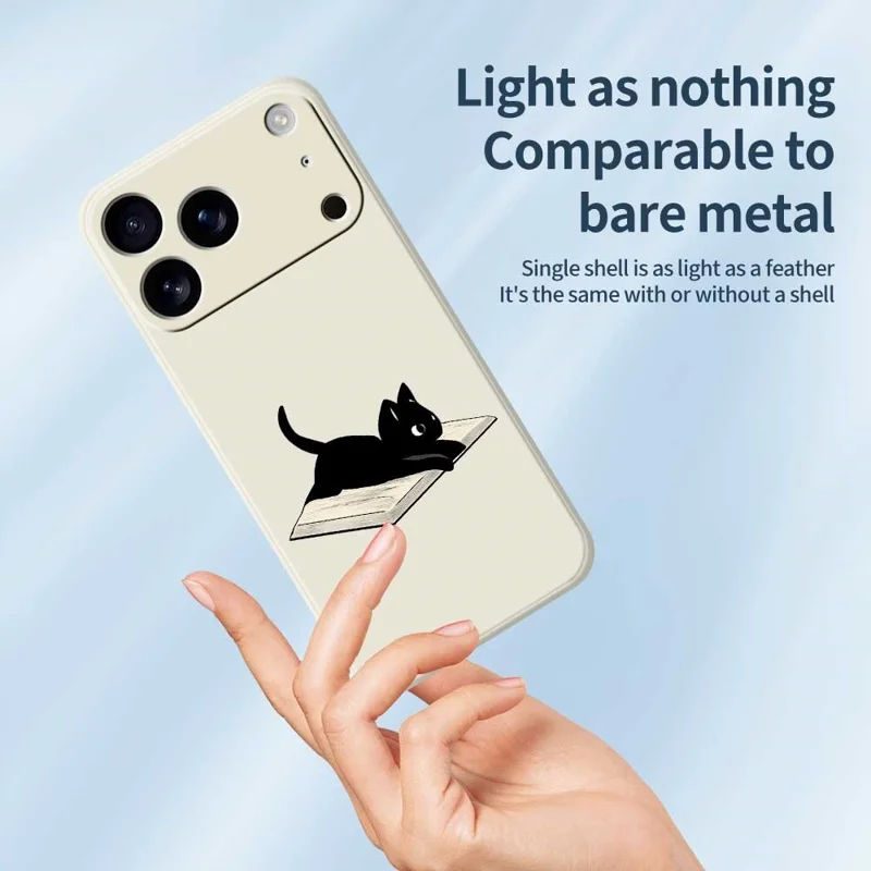 For iPhone 17 Pro Max Case Book and Cat Pattern Printing Straight Edge TPU Phone Back Cover - Beige