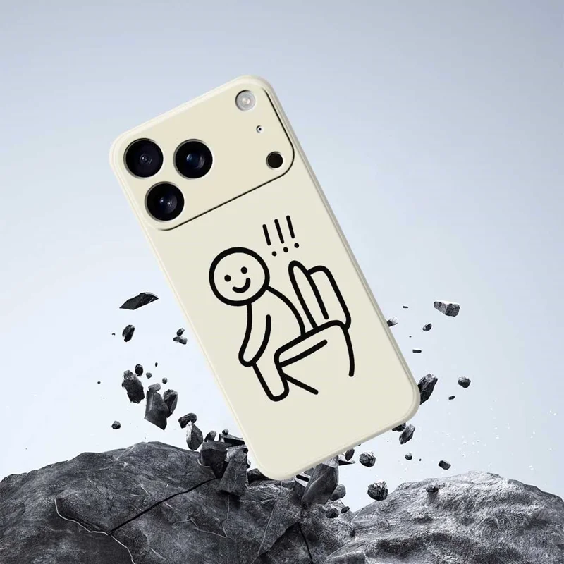 Cover per iPhone 17 Pro Max Custodia con Stampa di Stickman sul Water, Bordi Dritti in TPU - Beige