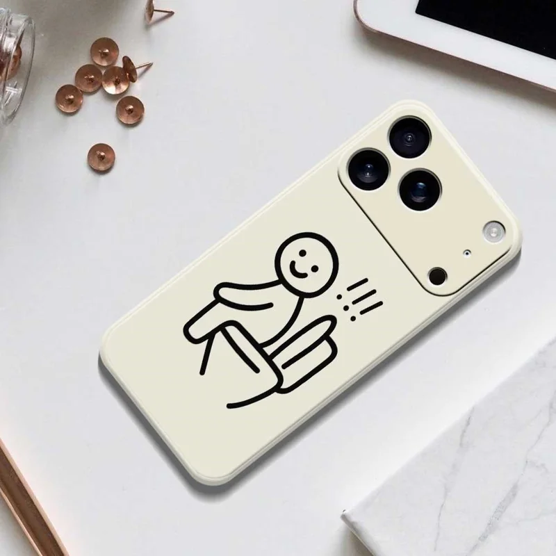 Cover per iPhone 17 Pro Max Custodia con Stampa di Stickman sul Water, Bordi Dritti in TPU - Beige