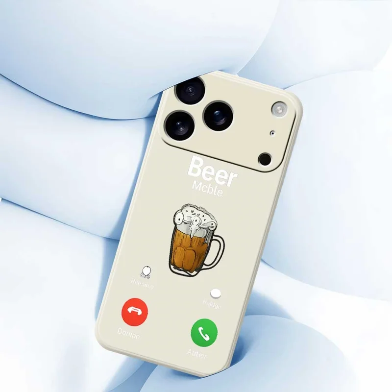 For iPhone 17 Pro Max Case Beer Pattern Printing Straight Edge TPU Phone Back Cover - Beige
