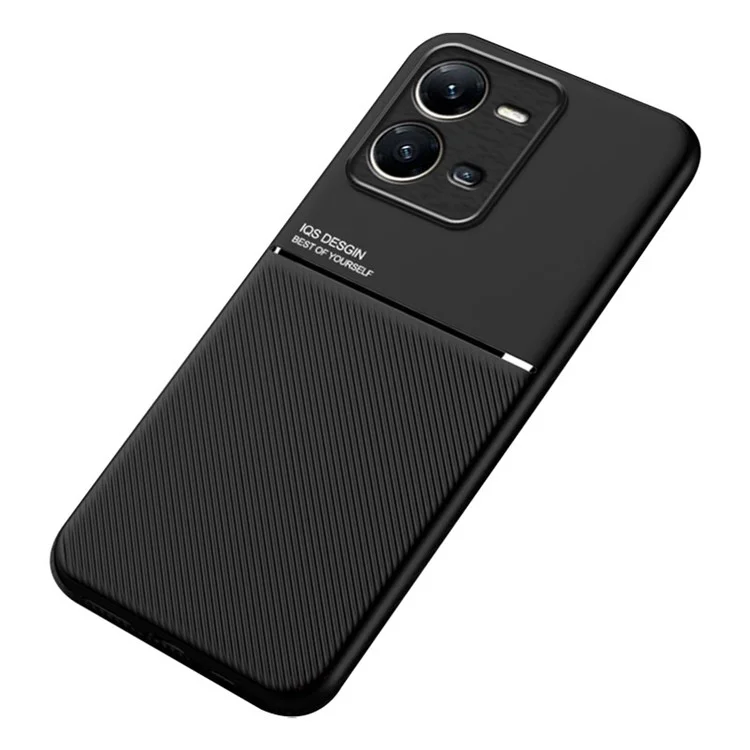 Case de Teléfonos Celulares Para Vivo V25 5G, Líneas Anti-colisión Impresas de Cuero Pu+tpu Hybrid Shell Con Lámina de Metal Incorporada - Negro