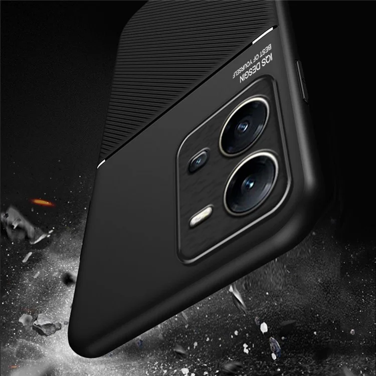 Case de Teléfonos Celulares Para Vivo V25 5G, Líneas Anti-colisión Impresas de Cuero Pu+tpu Hybrid Shell Con Lámina de Metal Incorporada - Negro