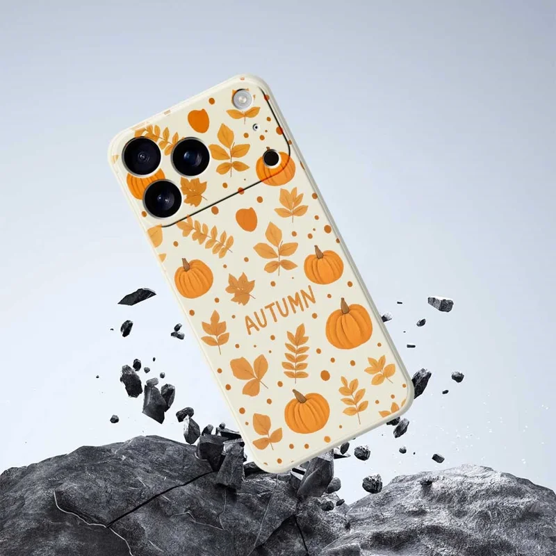 TPU-hoesje voor iPhone 17 Pro Max met herfstthema, opdruk met rechte rand, beige