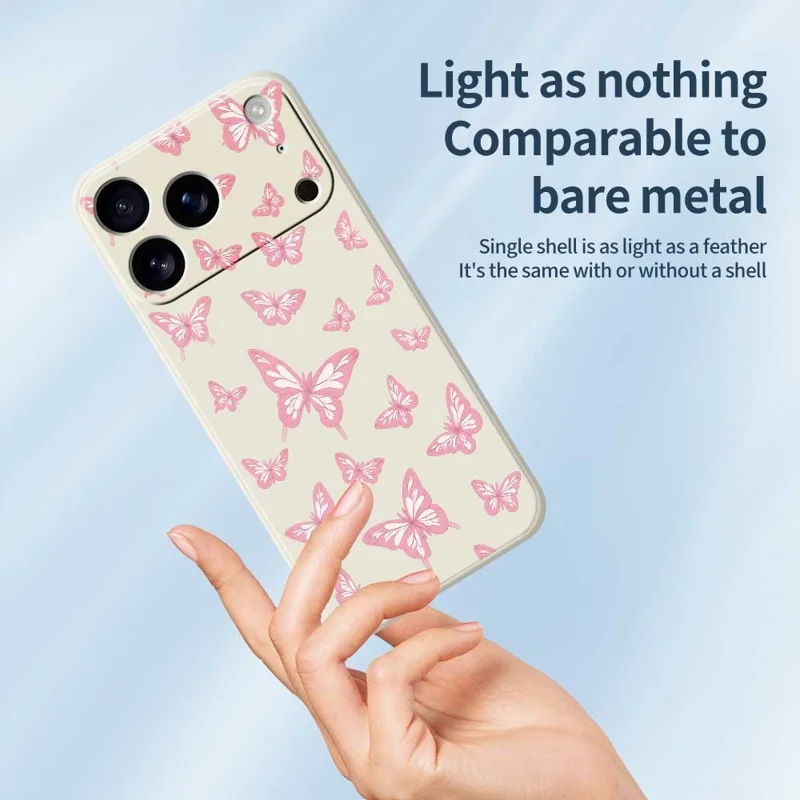 For iPhone 17 Pro Max Case Pink Butterflies Pattern Printing Straight Edge TPU Phone Back Cover - Beige