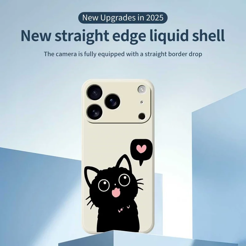 For iPhone 18 Pro Max / 17 Pro Max Case Love Black Cat Pattern Printing Straight Edge TPU Phone Back Cover - Beige