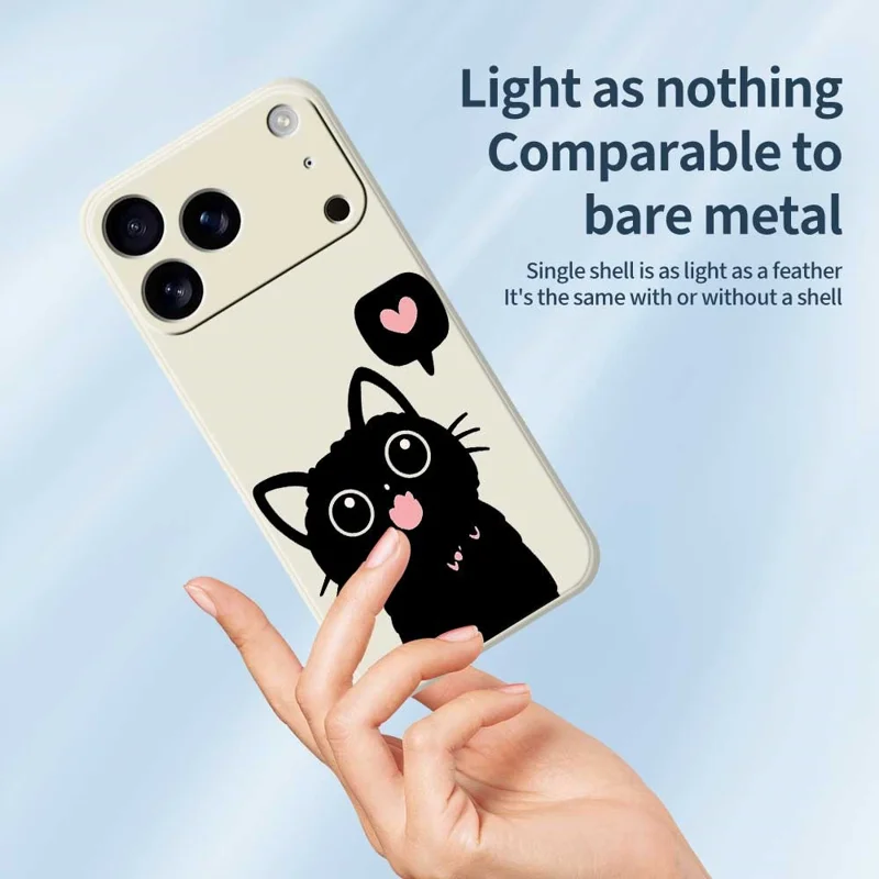 For iPhone 18 Pro Max / 17 Pro Max Case Love Black Cat Pattern Printing Straight Edge TPU Phone Back Cover - Beige