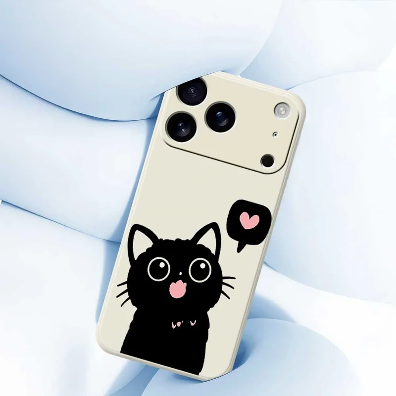 For iPhone 18 Pro Max / 17 Pro Max Case Love Black Cat Pattern Printing Straight Edge TPU Phone Back Cover - Beige