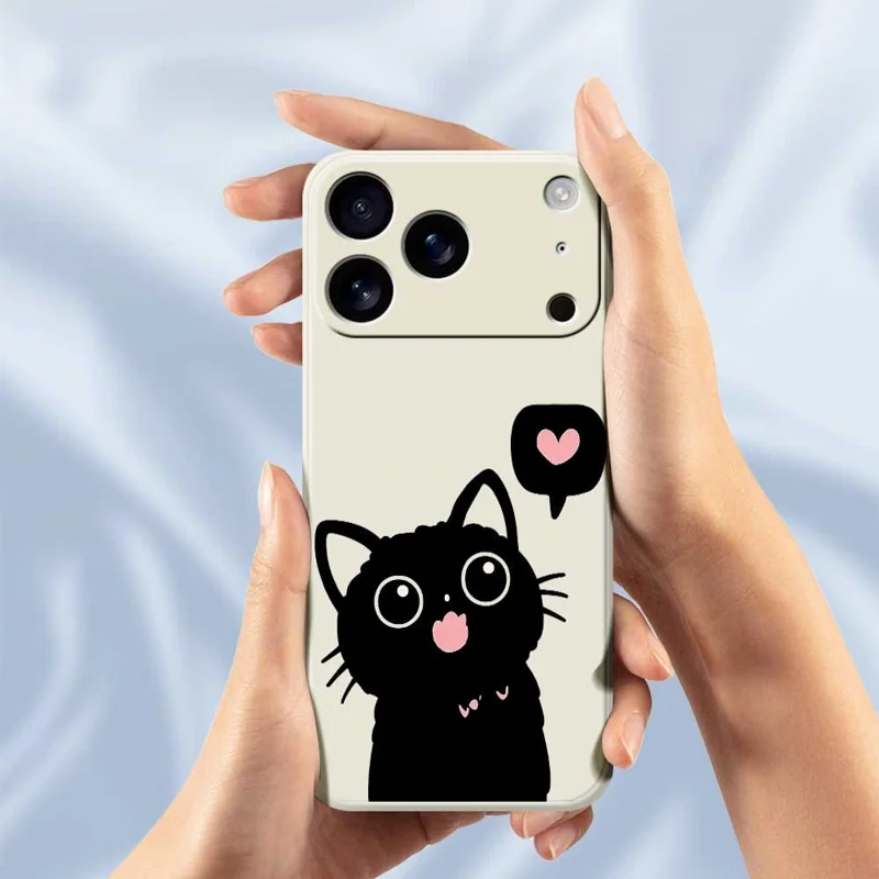 For iPhone 18 Pro Max / 17 Pro Max Case Love Black Cat Pattern Printing Straight Edge TPU Phone Back Cover - Beige