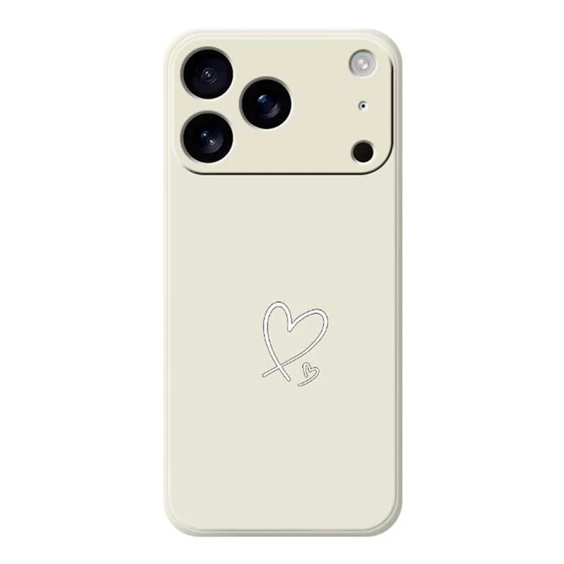 For iPhone 17 Pro Max Case White Love Pattern Printing Straight Edge TPU Phone Back Cover - Beige