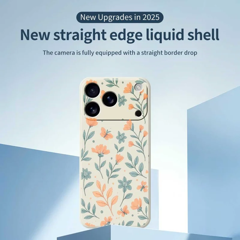 For iPhone 17 Pro Max Case Yellow Flowers Pattern Printing Straight Edge TPU Phone Back Cover - Beige
